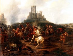 A cavalry skirmish before a fortress