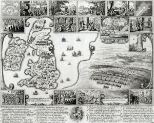 Map of Civil War England and a view of Prague