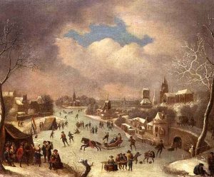 Winter landscape with a horse drawn sleigh