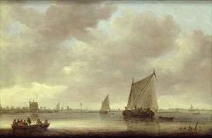 Shipping on the Kil with Oude Wachthuis and the Grote Kerk Dordrecht beyond