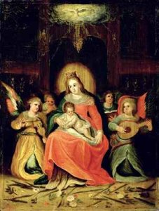 The Virgin Mary with Child and Music playing Angels