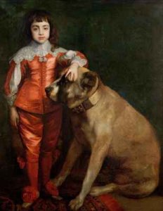 Full length portrait of Charles II as a boy with a mastiff