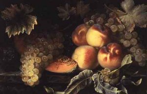 Still Life with Peaches Melon and Grapes