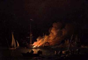 Ship on Fire at Night