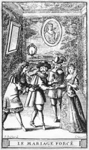 Frontispiece illustration from 'Le Mariage force' by Moliere