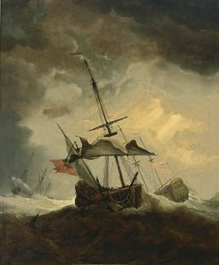 Small English Ship Dismasted In A Gale