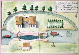 Drawing of the lock at Negra on the Canal du Midi