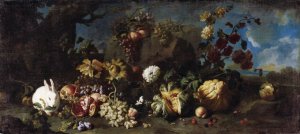 Flowers, fruits and a white rabbit, 1707