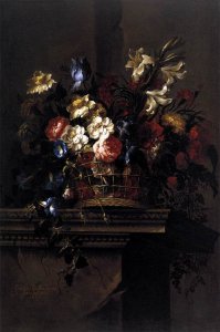 Basket of Flowers on a Plinth 1664