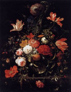 A Glass of Flowers and an Orange Twig 1660s