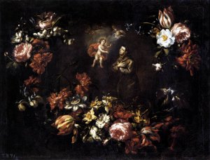 Garland of Flowers with St Anthony of Padua 1689