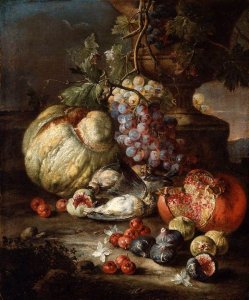 Still-Life with Fruit and Dead Birds in a Landscape