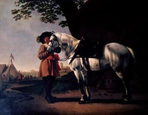 A Cavalier with a grey horse