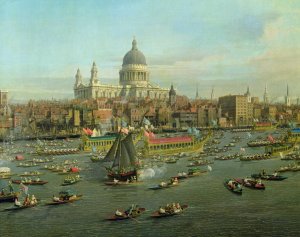 The River Thames with St. Paul's Cathedral on Lord Mayor's Day, detail of St. Paul's Cathedral, c.1747-48