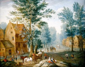 A Village Landscape with Travellers