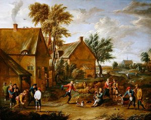 A Game of Bowls by a Tavern