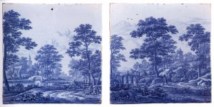 Two plaques with a landscape c. 1690