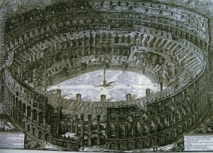 Aerial view of the Colosseum in Rome from Views of Rome, first published in 1756, printed Paris 1800