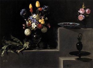 Still Life with Flowers, Artichokes, Cherries and Glassware 1627